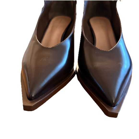 Anthropologie Western Kitten Heel Sz EU 38 Brown Leather Pointed Mary Jane Pumps - Picture 2 of 8